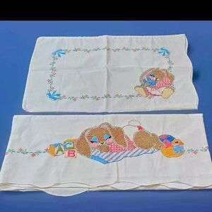 Vintage Embroidered Sleepy Bunny Handcrafted Sheet & Pillow Case READ